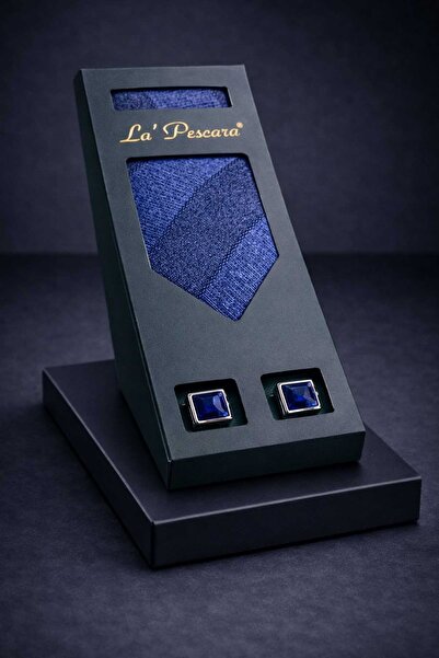 Kravatkolik Σετ δώρου Navy Blue - Γραβάτα και μανικετόκουμπα με μαντήλια OS585