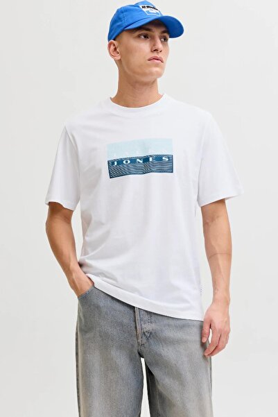 Jack & Jones تي شيرت أبيض للرجال بطباعة نقاط فيوجن (12289863-BW)