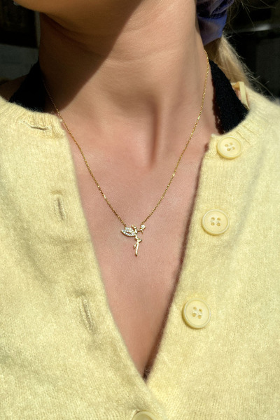 Spossy Silver Jewelry 925 Ayar Gümüş, 14 Ayar Gold, Peri Kolye, Sevgililer Günü
