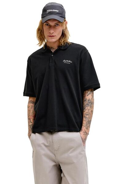 Jack & Jones تي شيرت رجالي من Jjearchıve Graphic Polo Ss Ln 12288877 أسود