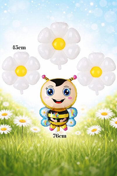 BALON DİYARI 🌼 Bahar Temalı Folyo Balon Seti - Papatya Ve Arılarla Parti Coşkusu! 🐝☁️
