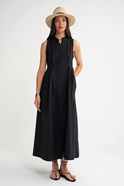 Hiccup Mixray Butona Tippet Collar Maxi Dress