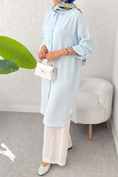 Salih Çelebi Düğmeli Uzun Tesettür Tunik 612139 - BEBE MAVİSİ