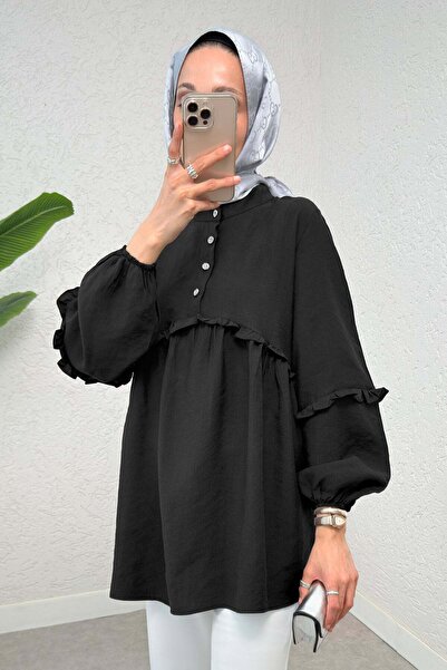 Salih Çelebi Τουνίκ με βολάν με μπαλόνι - ΜΑΥΡΟ