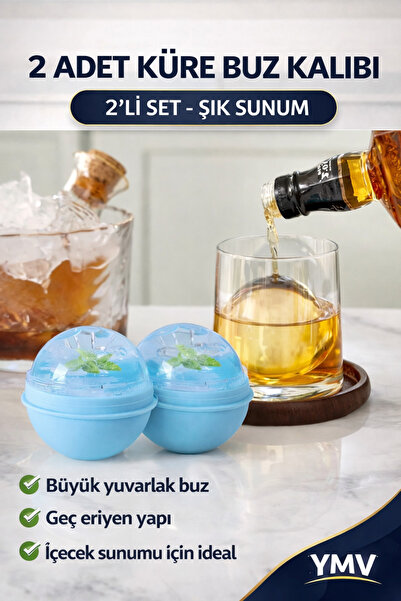 Genel Markalar 2 Adet Küre Buz Kalıbı Yuvarlak Peeling Buz Kalıbı Kokteyl İçe...