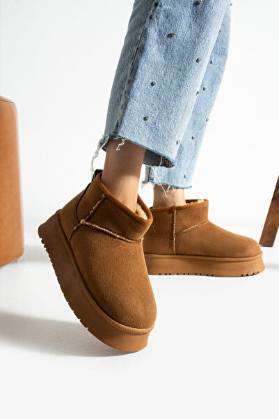 butiksosyete38 Γυναικείο μποτάκι μαύρισμα με χοντρή σόλα με γούνα στο εσωτερι...