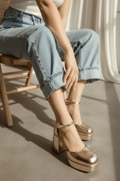 DİVOLYA Serra Gold Platform (με τακούνι 9 εκ.) Καθημερινά παπούτσια με τακούνι