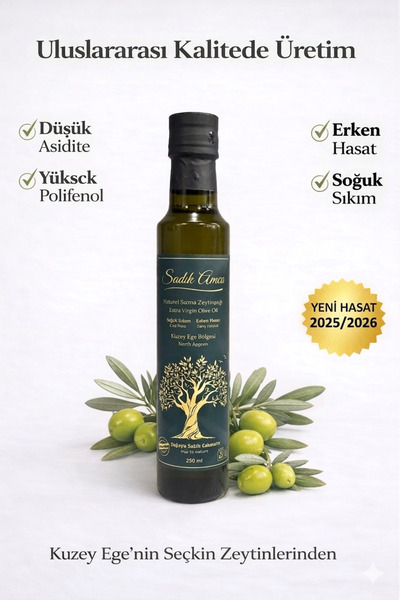 Sadık Amca Erken Hasat Soğuk Sıkım Natürel Sızma Zeytinyağı 250 ml. Cam Şişe