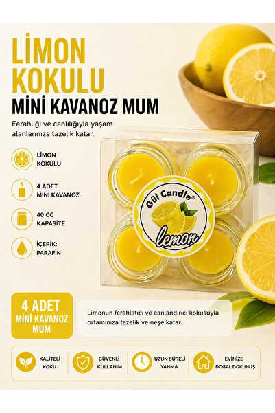 Gül Mum 4 LÜ KAVANOZ MUM LİMON KOKULU