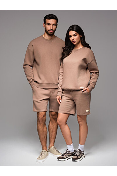 OMBRE UNISEX sada mikina + šortky pre páry - hnedá V16 Z108