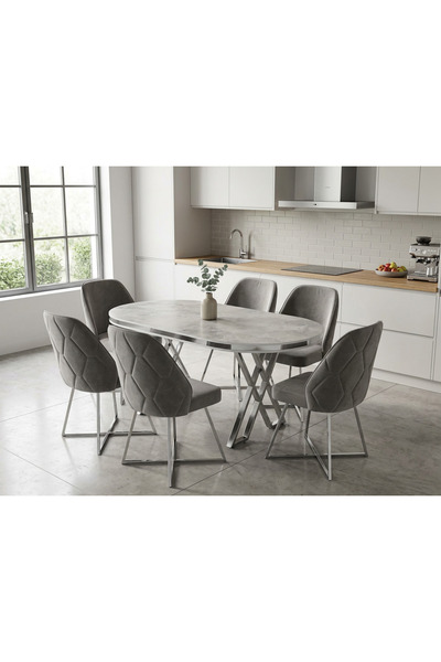 ÜNALMIŞ SALON VE MUTFAK YEMEK MASASI TAKIMI 90X170 ( MASA VE 6 SANDALYE )