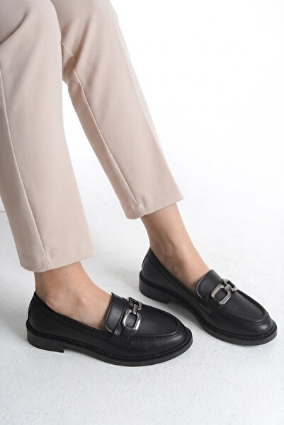 saramary Women's Black Loafer Moccasin Silver Square Buckle Comfortable and S...