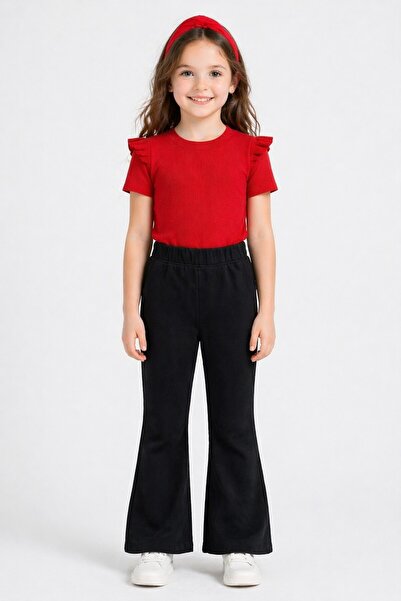 özge başaran Μαύρο ισπανικό κολάν με ελαστικό ριμπ και κόκκινη κοντομάνικη μπ...