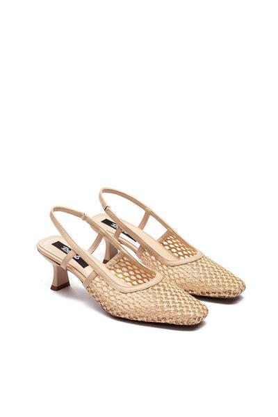 Dedos Women's Straw Knitted Short Heeled Square Toe Casual Shoes 1025