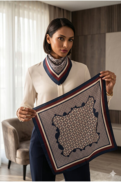 Luminos Butik Γυναικείο σατέν μαντήλι λαιμού με γεωμετρικό σχέδιο Μπαντάνα 70...