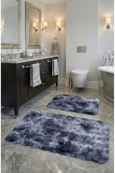 FeelHome Ultra Luxury 2-Pece Washable Bath Mat - Bubble Rabbit Hair, Αντιολισ...