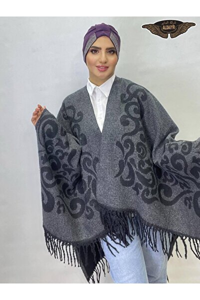 ALDAIYR Kadın Kışlık Çift Taraflı Panço Omuz 140x140