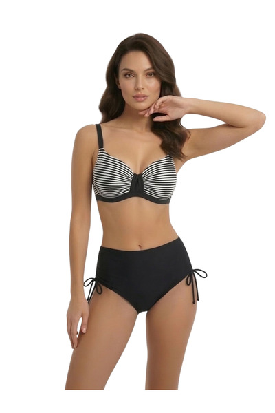 Donnita Büyük Beden Toparlayıcı Siyah Beyaz-Lacivert Beyaz Göğüs Pedli Bikini...