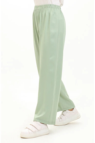 sefamerve Πράσινο φιστίκι φαρδύ ελαστικό παντελόνι μέσης - 1143-05