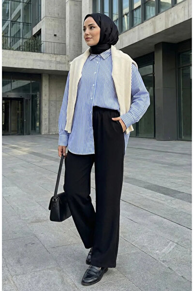 sefamerve Παντελόνι με ελαστική μέση τσέπη 0118-01 Μαύρο