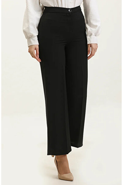 sefamerve Παντελόνι με φαρδύ πόδι 1150-01 Μαύρο