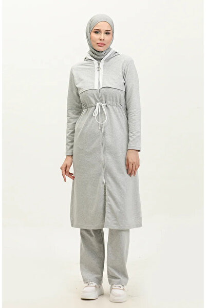 sefamerve Σετ φόρμας με φερμουάρ και δύο κλωστές 03074-05 Γκρι