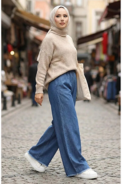 sefamerve Tensel Υφασμάτινο Παντελόνι Τζιν με Ελαστική Μέση 5827-02 Μπλε