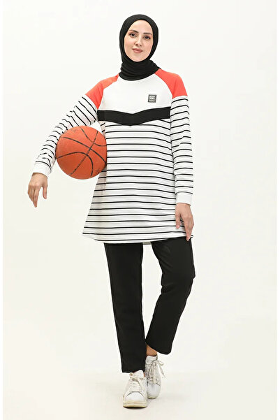 sefamerve Çizgili Eşofman Takım 70055-05 Beyaz Kiremit