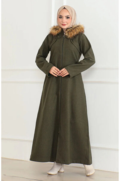 sefamerve Hooded fur coat 2058-04 khaki