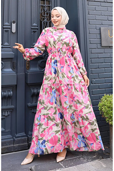 sefamerve Modal Fabric Waist Tie Dress 0163-02 Pink