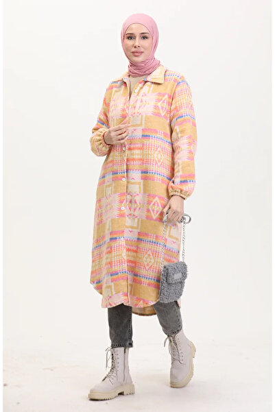 sefamerve Καπάκι με κουμπιά με έθνικ σχέδιο μουστάρδας - 0556-05