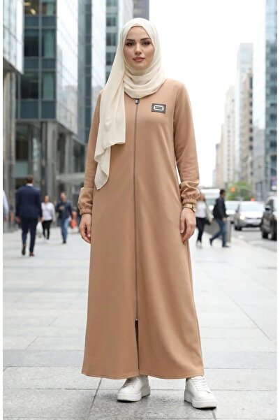 sefamerve Scuba Fabric Arma Λεπτομερές φερμουάρ Ferace 0229-03 Γαλακτώδης καφές