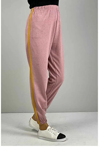 sefamerve Λεπτομερές αθλητικό παντελόνι σε σκόνη κίτρινη ρίγα - 1073-08