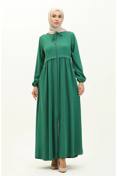 sefamerve Emerald Green Pleated Ferace - 4525-05, με φερμουάρ