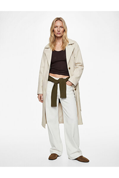 Koton Μακρυμάνικο Με τσέπες Ζώνη τεμάχια Τεχνητό δέρμα Καμπαρντίνα