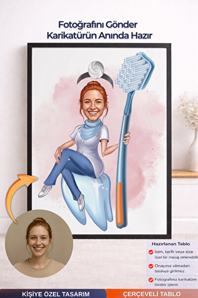 Bugucreative Kişiye Özel Diş Hekimi Karikatürü Çerçeveli Tablo,Hediyelik Eşya...