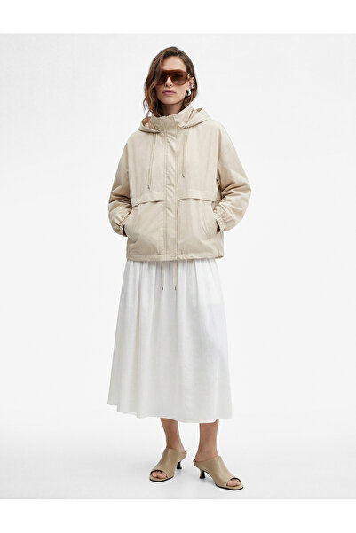 Koton Αδιάβροχο μπουφάν με κουκούλα από ύφασμα Crinkle Parachute, με μακριά μ...