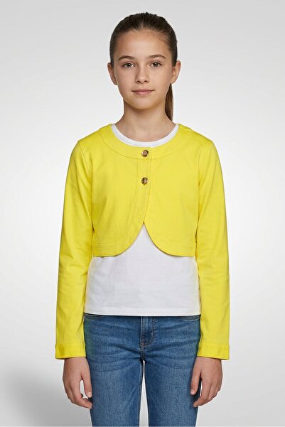 Fun & Fun Kid Girls Plain Long Sleeve Blazer, Yellow