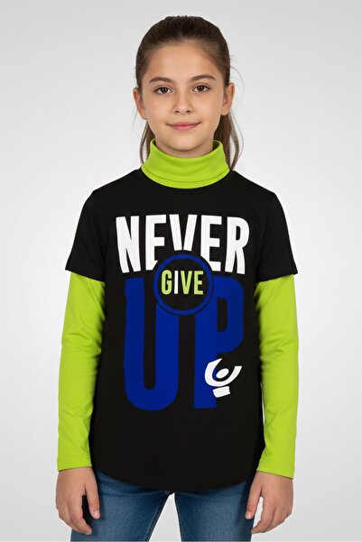 FREDDY Kids Girl Mock Neck Long Sleeves Graphic Print Top, Black