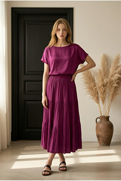 Moda Hour Γυναικεία φούστα μπουρούμικ σε χρώμα δαμασκηνί