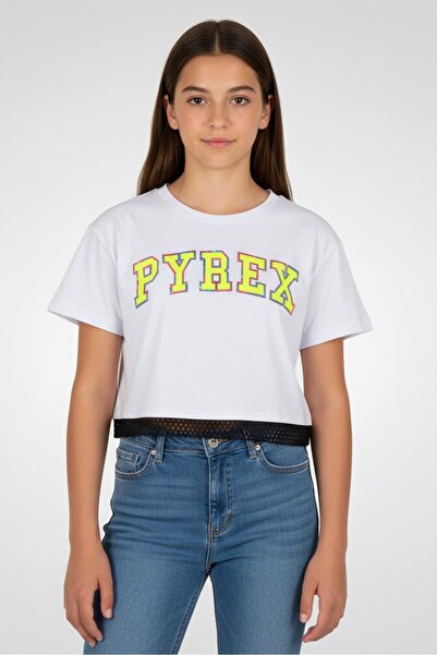 Pyrex Kids Kids Girl Brand Logo Short Sleeve Cropped Top, White