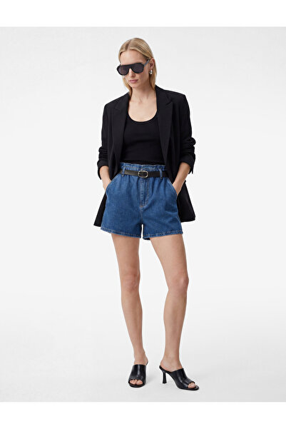 Koton Ψηλόμεσο βαμβακερό τζιν σορτς με τσέπες και ζώνη