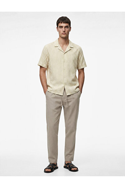 Koton Ριγέ πουκάμισο με κοντό μανίκι από βαμβακερό γιακά