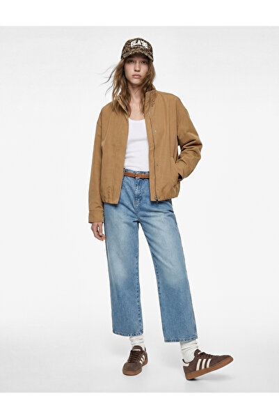 Koton Ψηλόμεσο βαμβακερό παντελόνι τζιν με φαρδιά μπατζάκια και ζώνη - Τζιν μ...