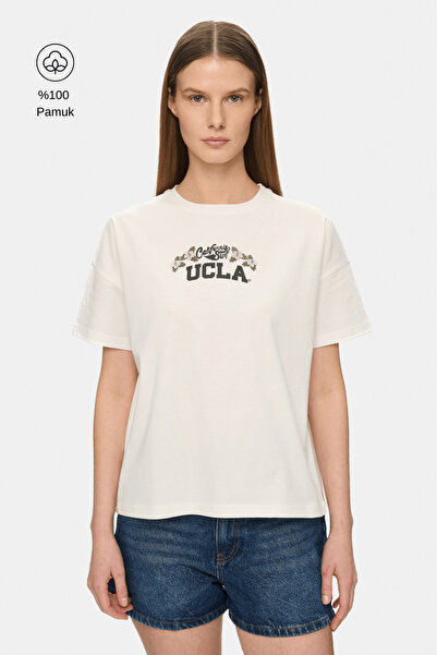 UCLA Γυναικείο μπλουζάκι AZUCENA Bone Color Crew Neck με στάμπα, 100% βαμβάκι...