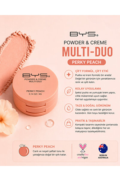 BYS Australia BYS Powder & Crème Multi Duo Perky Peach (Şeftali) – Pudra & Kr...