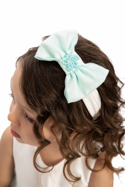 Pamina Pearl Bow Detailed Baby Girl Special Day Dress with Hair Accessory 6-12-18-24 Months 35245Pr