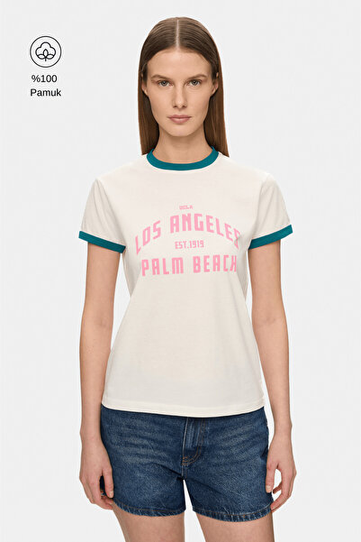 UCLA Γυναικείο μπλουζάκι LENI Bone Color Crew Neck με στάμπα, 100% βαμβάκι, κ...