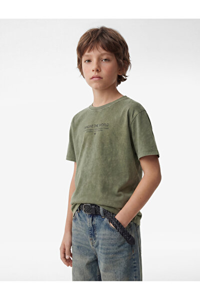 Koton Βαμβακερό κοντομάνικο μπλουζάκι με λαιμόκοψη με στάμπα