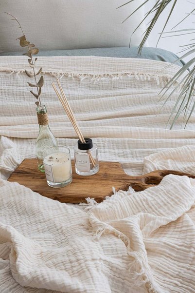 Çulha Double Bedspread 100% Cotton Muslin 210X230 cm Carla Cream